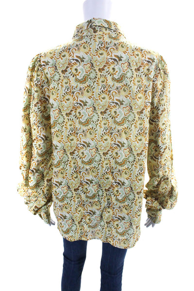 Charlie Holiday Womens Abstract Print Long Sleeve V Neck Blouse Yellow Size 8