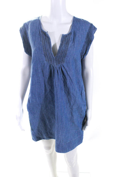 Soft Joie Womens Chambray Short Sleeves Dress Blue Cotton Size Medium