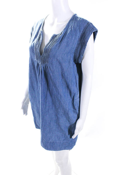 Soft Joie Womens Chambray Short Sleeves Dress Blue Cotton Size Medium