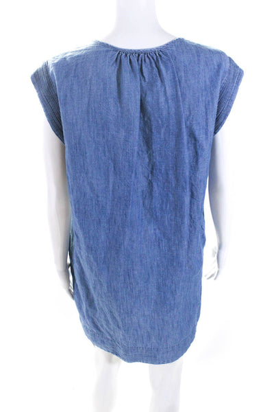 Soft Joie Womens Chambray Short Sleeves Dress Blue Cotton Size Medium