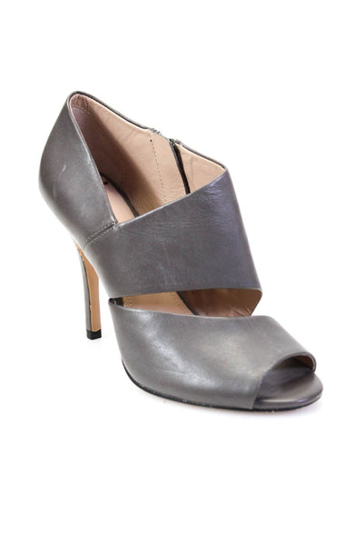 Pour la Victoire Womens Leather Zip Up Sandal Heels Gray Size 8