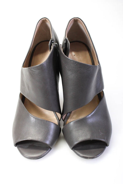 Pour la Victoire Womens Leather Zip Up Sandal Heels Gray Size 8
