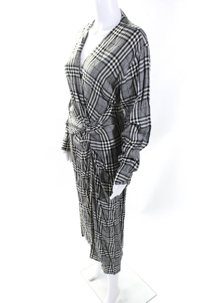 Rag & Bone Womens Plaid Long Sleeved V Neck Slit Dress Gray Black White Size 6