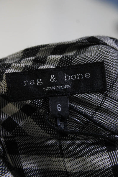 Rag & Bone Womens Plaid Long Sleeved V Neck Slit Dress Gray Black White Size 6