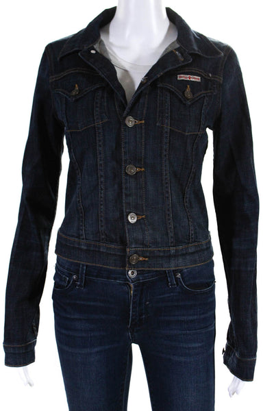 Hudson Womens Dark Wash Denim Buttoned Long Sleeved Jean Jacket Blue Size XS