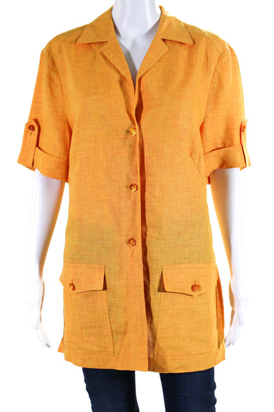 Escada Womens 100% Linen Cuffed Short Sleeved Button Down Shirt Orange Size 42