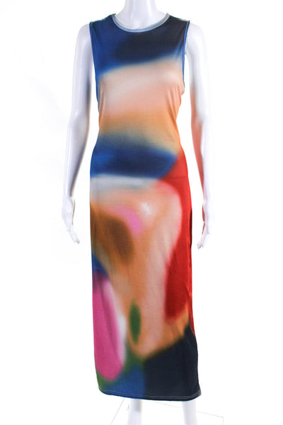 Designer Womens Ribbed Gradient Ombre Midi Tank Dress Multicolor Size Large