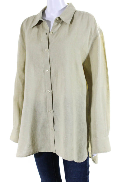 Seafolly Womens Long Sleeve Woven Button Up Shirt Blouse Green Linen Size Large
