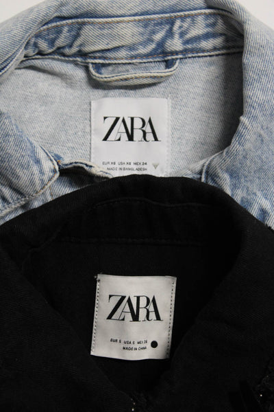 Zara Womens Cotton Denim Frayed Hem Jean Jackets Blue Black Size XS S Lot 2