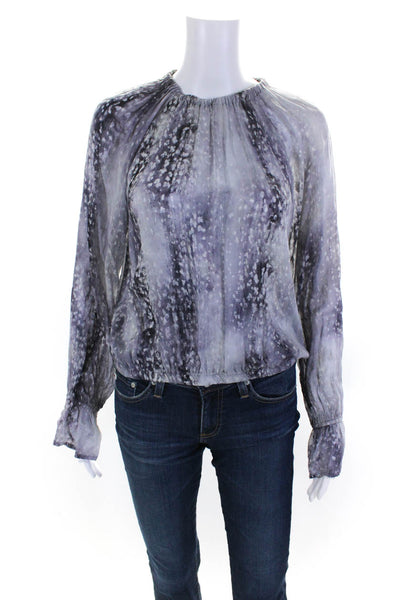 Bella Dahl Womens Abstract Print Long Sleeves Blouse Gray Size Medium