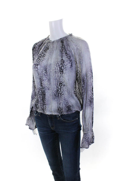 Bella Dahl Womens Abstract Print Long Sleeves Blouse Gray Size Medium