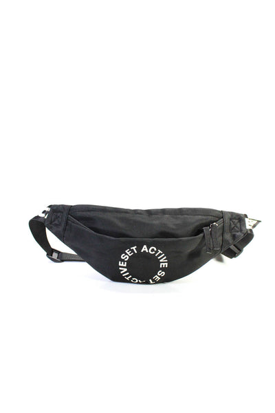 Set Active Womens Logo Print Nylon Adjustable Belt Bag Handbag Black