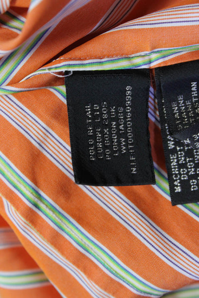 Ralph Lauren Black Label Womens Cotton Striped Print Button Up Top Orange Size 4