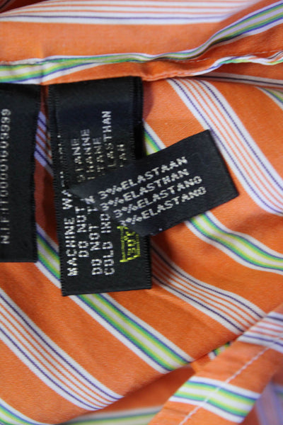 Ralph Lauren Black Label Womens Cotton Striped Print Button Up Top Orange Size 4