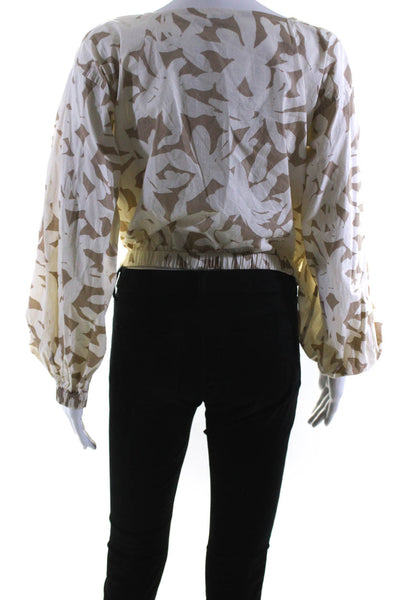 Closed Womens Cotton Floral Print Square Neck Long Sleeve Blouse Top Tan Size S
