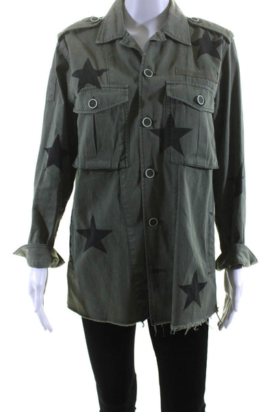 Pistola Womens Cotton Star Print Long Sleeve Button Up Shacket Green Size S