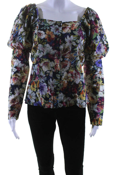 Petersyn Womens Cotton Floral Off the Shoulder Blouse Top Multicolor Size S
