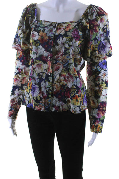 Petersyn Womens Cotton Floral Off the Shoulder Blouse Top Multicolor Size S