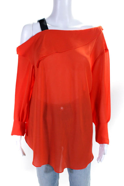 Rachel Rachel Roy Womens Woven Boat Neck Long Sleeve Blouse Top Orange Size 14