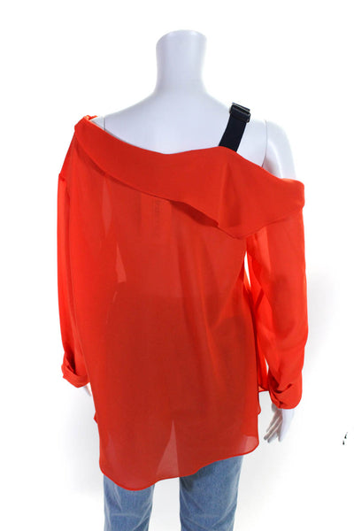 Rachel Rachel Roy Womens Woven Boat Neck Long Sleeve Blouse Top Orange Size 14