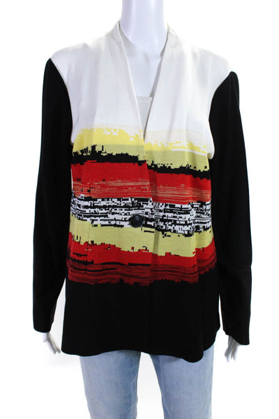 Misook Womens Knit V-Neck Abstract Print One-Button Cardigan Multicolor Size L