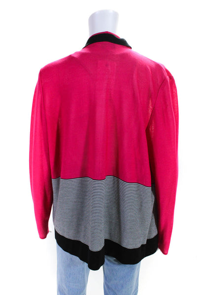 Misook Womens Knit V-Neck Striped Long Sleeve Cardigan Sweater Pink Size XL