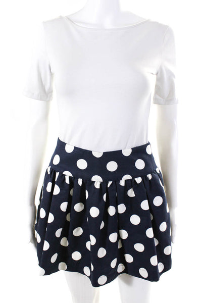 Caroline Hedaya Womens Silk Polka Dot Zipped Pleated Slip-On Skirt Navy Size 4