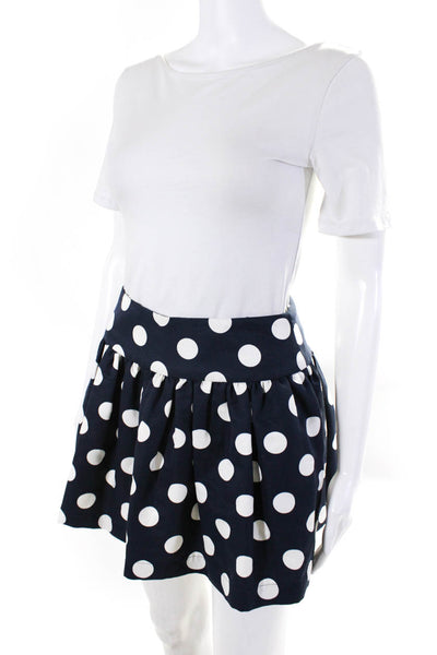 Caroline Hedaya Womens Silk Polka Dot Zipped Pleated Slip-On Skirt Navy Size 4