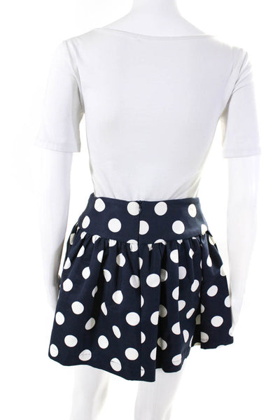 Caroline Hedaya Womens Silk Polka Dot Zipped Pleated Slip-On Skirt Navy Size 4