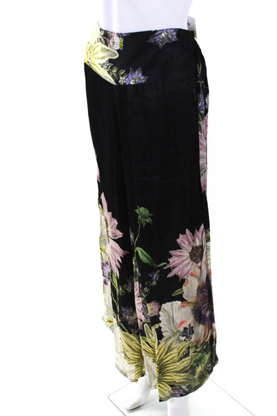 One Hundred Stars Womens Floral Print High Rise Wide Leg Pants Black Size S