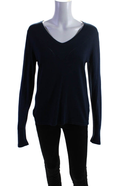 Faconnable Womens Thin Knit V Neck Pullover Sweater Navy Blue Silk Size Medium