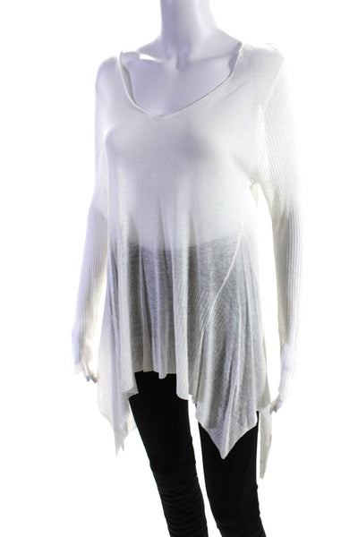 Eileen Fisher Womens Sheer Scoop Neck Thin Knit Tunic Sweater White Size Medium