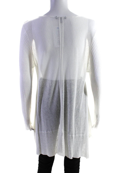 Eileen Fisher Womens Sheer Scoop Neck Thin Knit Tunic Sweater White Size Medium