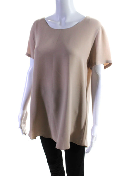 Calvin Klein Collection Womens Short Sleeve Crepe Tunic Blouse Beige Silk Medium