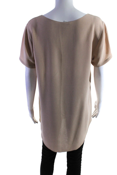 Calvin Klein Collection Womens Short Sleeve Crepe Tunic Blouse Beige Silk Medium