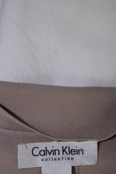 Calvin Klein Collection Womens Short Sleeve Crepe Tunic Blouse Beige Silk Medium