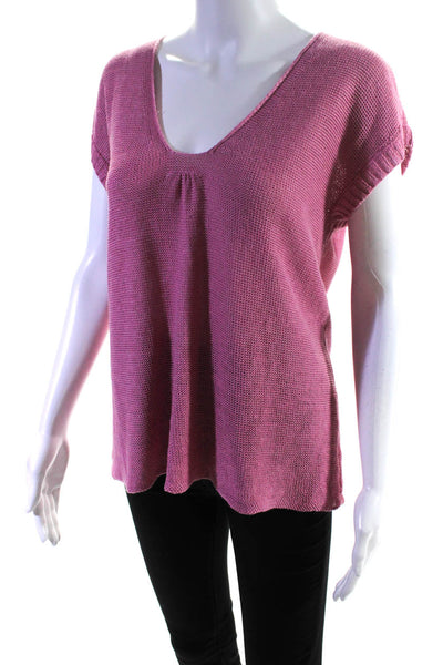 Eileen Fisher Womens Square V Neck Sleeveless Sweater Pink Hemp Size Medium