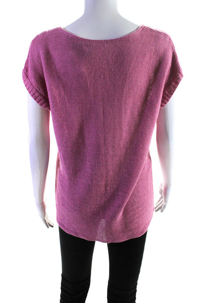 Eileen Fisher Womens Square V Neck Sleeveless Sweater Pink Hemp Size Medium