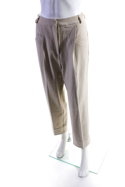 Petite Studio Womens Mid-Rise Pleated Front Straight Leg Trousers Ivory Size S