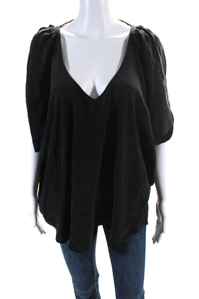 Chelsea Flower Womens Silk Georgette V-Neck Batwing Blouse Top Black Size L