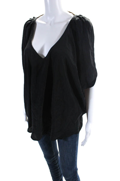 Chelsea Flower Womens Silk Georgette V-Neck Batwing Blouse Top Black Size L