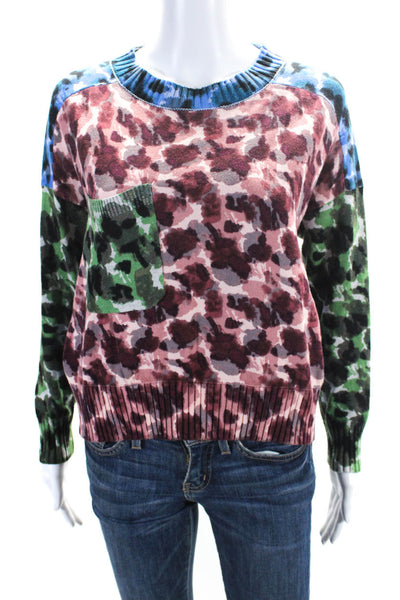 Central Park West Womens Pullover Crew Neck Abstract Sweatshirt Bluer Green XS