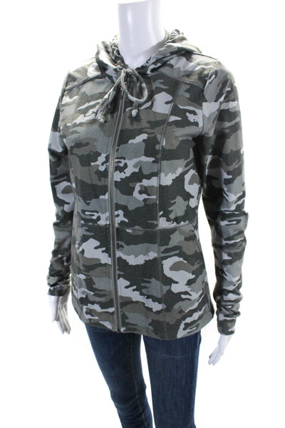 Chaser Womens Front Zip Hooded Camouflage Light Jacket Green Gray Size Small