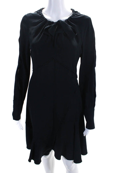 Derek Lam 10 Crosby Womens Side Zip V Neck Ruffled Eyelet Dress Navy Silk Size 2
