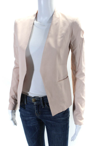 Theory Womens Darted V-Neck Long Sleeve Open Front Blazer Jacket Pink Size 00