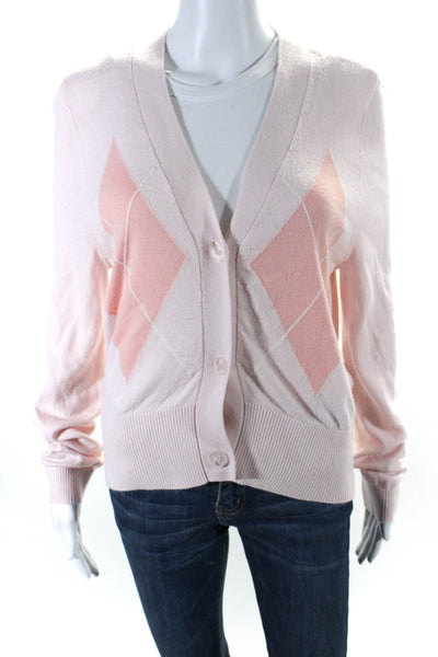525 America Womens Pink Argyle Cardigan Size 10 14766284