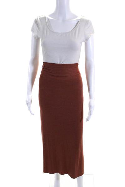 Enza Costa Women's Pull-On Ribbed Slit Hem Bodycon Maxi Skirt Brown Size L
