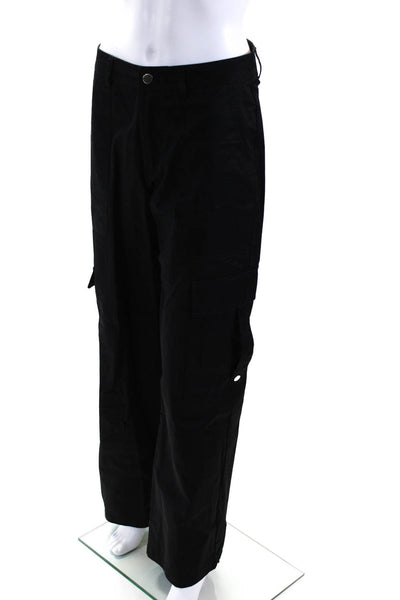 By. Dyln Women's Button Closure Straight Leg Cotton Cargo Pant Black Size S
