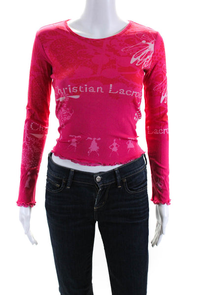 Christian Lacroix Women's Round Neck Scallop Hem Fitted Blouse Pink Size S