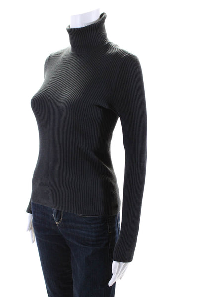 525 Womens Ribbed Slim Fit Long Sleeved Turtleneck Sweater Top Gray Blue Size S